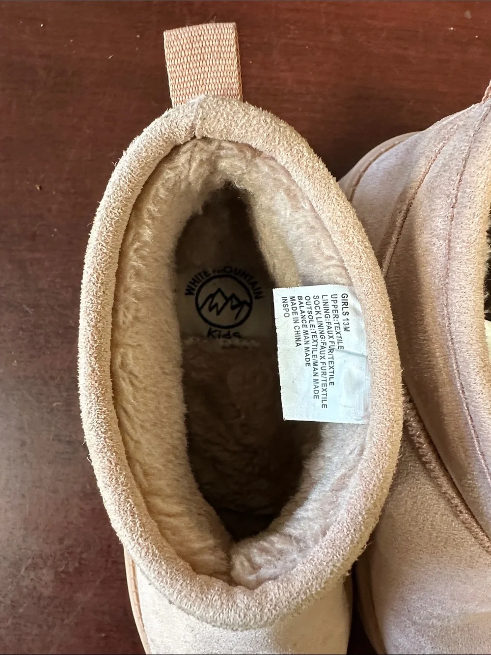 ##128, Size 13, White Mountain Kids Plush Ankle Boots in Light Pink Beige